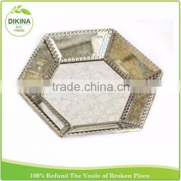 Monogrammed Ring Dish Hexagon Silver Gold White Gift Jewelry Display Organiser Stained Geometric Brass Glass Metal Food Tray photo-2