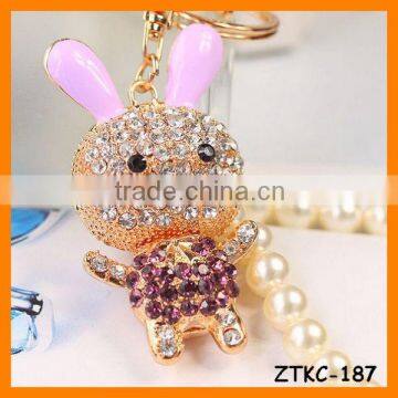 2014 Hot Selling Rhinestone Rabbit Animal Keychain , Bag Pendant ZTKC-187