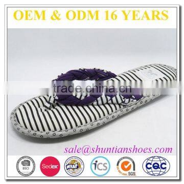 unique twist braid black and white stripes latest design indoor women flip flops