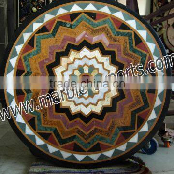 Round Marble Inlay Mosaic Coffee Table Top, Marble Inlay Coffee Table Top