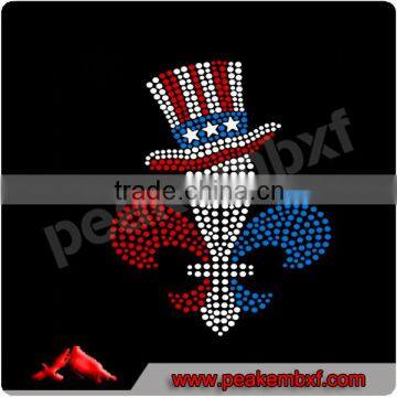 New Custom Design Fleur De Lis Iron On Rhinestone Transfer in Top Hat for 4th of July