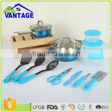 High quality 14pcs saucepan, nylon tool stainless steel pot non-stick cookware set