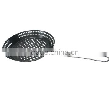 Round Design BBQ Iron Mesh Grill Pan With Foldable Handle