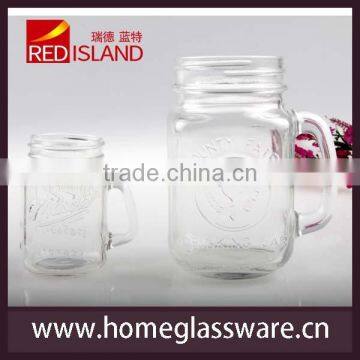 manson jar drinking glass with handle and metal lid