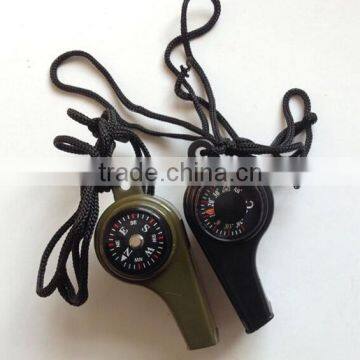 3 in 1 multifunctional camping plastic survival whistle with compass and thermometer