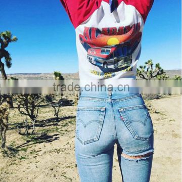 EOM service and custom made ripped hot jeans pants for women 2016