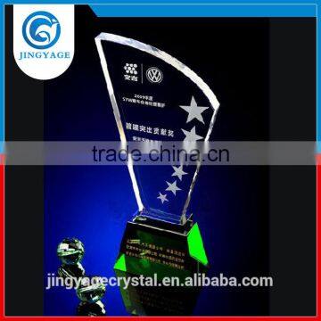 Jingyage Crystal Contribution Award Plaque With Green Base Crystal Trophy Souvenir Gift