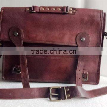 High Quality Handmade Vintage Pure Goat Leather Business Briefcase photo-3