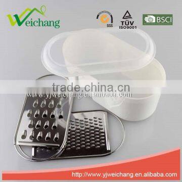 WCJ557 Hot sell 2 in 1 plastic grater vegetable kitchen graters stainless steel grater with plastic box