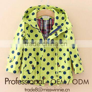 winter baby girls long sleeve hooded polka dot elastic waist windcoat