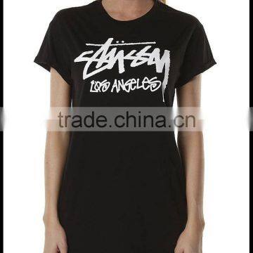 100% Cotton Custom Printed Branded Female Black Tshirt