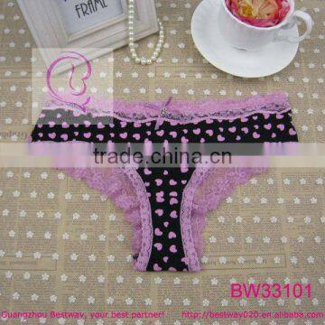 Sex images fashion cheeky panty printed sweet heart with lace & heart rhinestone