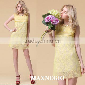 Retail selling beautiful dress lace cocktail yellow dresses