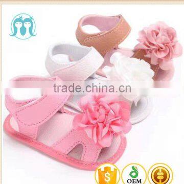 2017 New arrival Outdoor summer Pink infant foot wear breathable baby girls shoes sandals white kid flower shoes