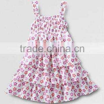 LITTLE GIRLS FLORAL PRINTED WHITE SLEEVELESS TIERED DRESS