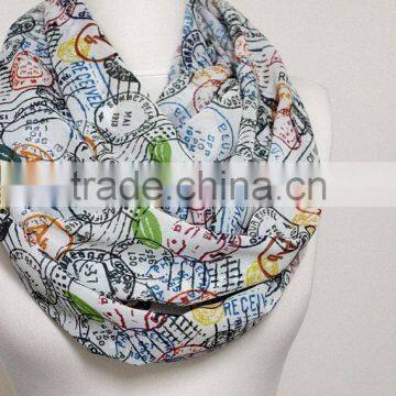 Stamps Pattern Chiffon Infinity Scarf, Circle Scarf, Long Scarf, Mother's Day Gift Ideas For Her, Spring - Summer - Fall - Winte photo-5