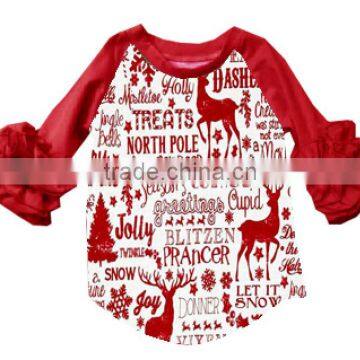 new wholesale kids clothing baby girls long sleeve deer raglan shirt toddler girls tee shirt for christmas