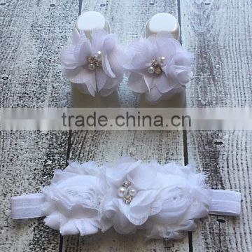 Newest Girls Headband With White Flower Chiffon Headband And Barefoot Sandal Kids Headband Child Wear NP-G-CS905-51