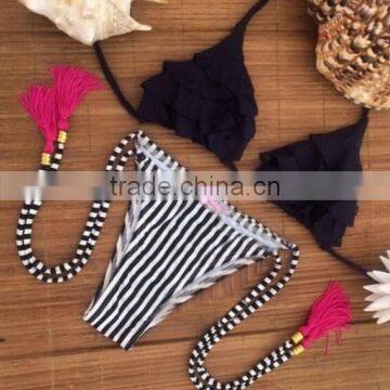 Ruffled Triangle Bikini Beach Swimwear Lace-up Zebra Printed 2 Piece Bathing Suit