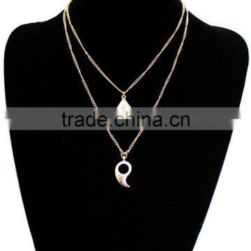 Gold Double Layered Rhombus And Tooth Necklace Thin Layering Jewelry