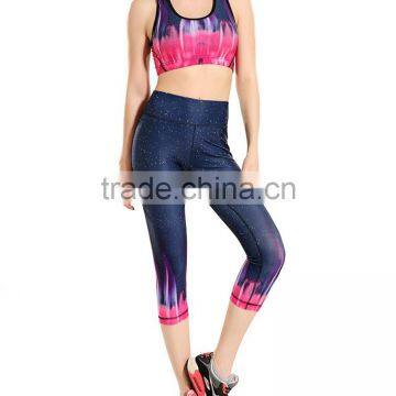 High Quality Ladies Sports Yoga Workout Leggings Running Bra Pants 2 Pieces Tights Set