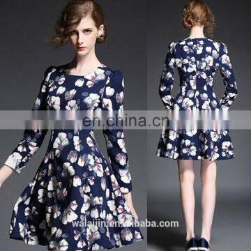 Woman long sleeve print dress wholesale, fashion western dress 2016