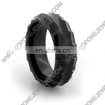 Custom tyre shaped black titanium ring for men