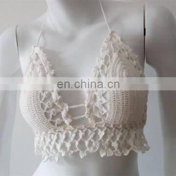 SUMMER CROCHET TOP Summer Festival Top Yoga Corset Hippie Knit White Lace Sexy Bra Halter Top photo-4