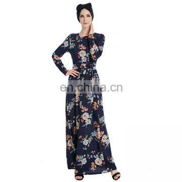 Muslim flower printed long maxi dress fashion tuekey style women abaya 2017