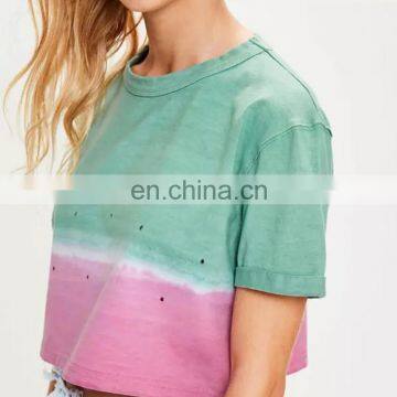 Summer Short Sleeve Distressed Tie-dye Cropped Women t Shirt photo-4