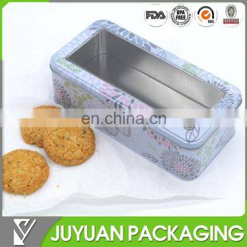 rectangular cookie tin box with PVC window,cookie tin can with window lid