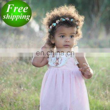 Free Ship Easter Day girls summer lace dress girl party dress pink rabbit print dresses kids cotton dresses