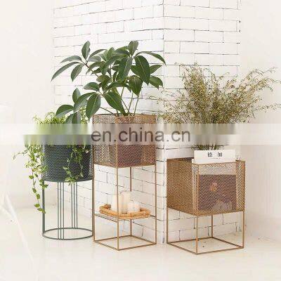 Simplism Nordic Style Home Decorating Planter Stand Ornamental Flower Pots Planters Garden With Iron Rack