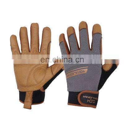 HANDLANDY Brown Durable Full Grain Cowhide Safety Driving Vibration-Resistant Construction Leather Gloves Working For Men