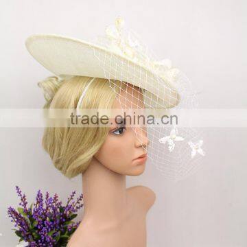 Fashionalbe Design Lace Cover Sinamay With Veil Fascinator Church Hat photo-4