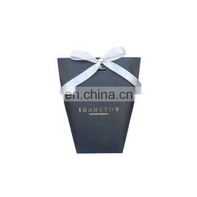 Matt Black Big Size Kraft Paper Bag Gift Bags Wedding Party Favor Candy Bag with Ribbon