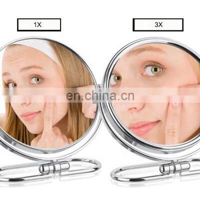 360 degree rotate round shape makeup vanity mirror high quality home 1x3x magnify wall-hanging table free standing makeup mirror