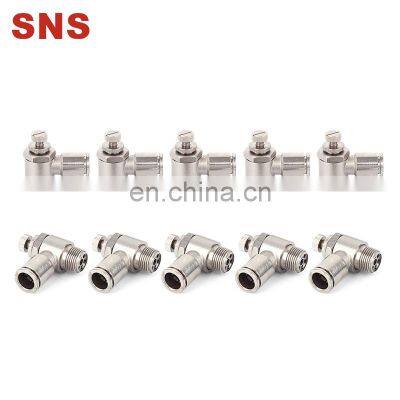 SNS JJSC Series pneumatic elbow type nickel plated brass air flow control valve speed controller