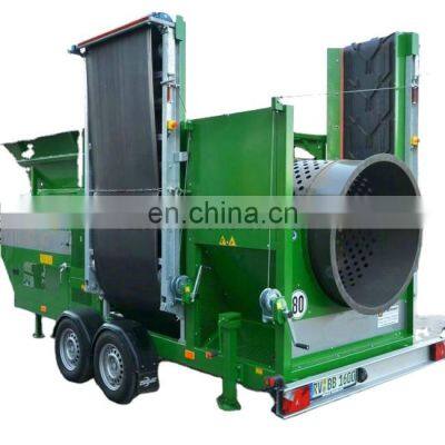 Wheeled mobile trommel screen can neatly screen compost, soil,  slag, gravel,  wood chips