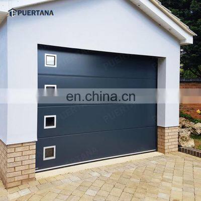 Modern  Flush Steel Sectional Garage Door With Square Window For Homes