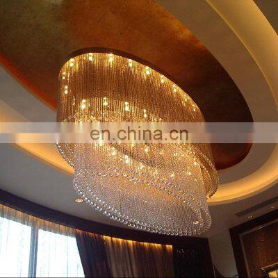 Modern luxury hotel lobby oval flush mount high ceiling crystal pendant lighting chandelier