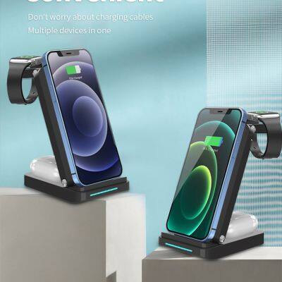 15W 3 in 1 Wireless Charging Station Foldable Desktop Cell Phone Wireless Charging Station Fast Charging Stand