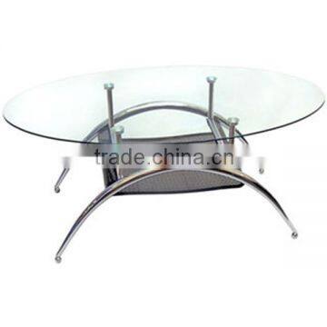 Glass Top Stainless Steel Base Table Oval Top Coffee Table photo-3