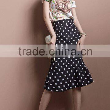 Euro Style High Waist Polka Dots Ruffles 2014 Newest Arrival Top Quality Long Skirts