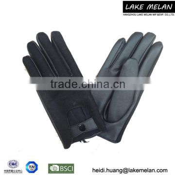 Lady's Pu/Fabric Glove With Metal Button For AW 16 LMSL-012