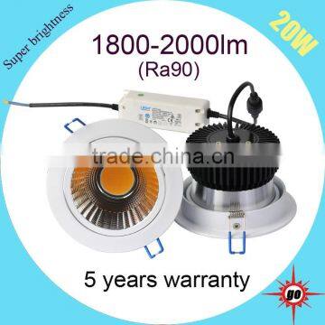 CRI90 cob led downlight 20w with 5 years warraty