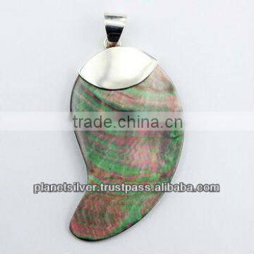 925 Sterling Silver Paisley Shaped Green Shell Pendant