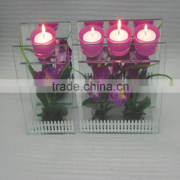 wholesale tealight purple glass flower holder