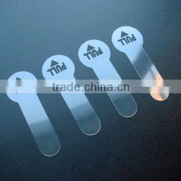 insulator-pull-tab battery strip,AAA plastic battery isolation sheet, battery pull tab,battery insulation application