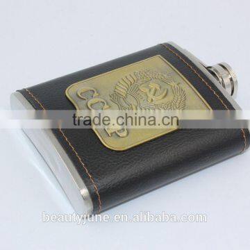 2015 Hot Sale 6oz,7oz personalized gift stainless steel Customize hip flasks leather cover 2015 customized logo accept birthday